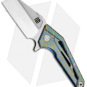 Artisan Cutlery Ravine Frame Lock Knife Blue/Gold Ti (3" Satin Bohler M390)