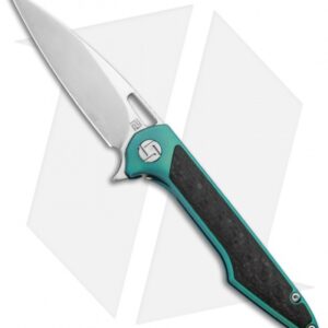 Artisan Cutlery Small Archaeo Frame Lock Flipper Knife Green Ti/CF (3" Damascus)