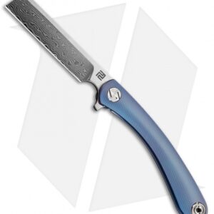 Artisan Cutlery Small Orthodox Frame Lock Knife Blue Ti (2.75" Damascus)