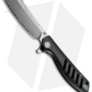 Artisan Cutlery Small Tomahawk Frame Lock Knife Black Titanium (3" Damascus)