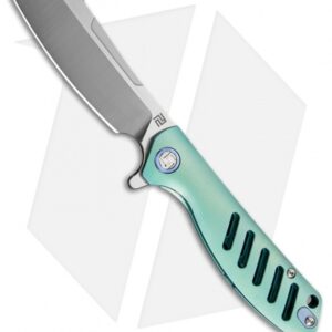 Artisan Cutlery Small Tomahawk Frame Lock Knife Green Titanium (3" Satin M390)