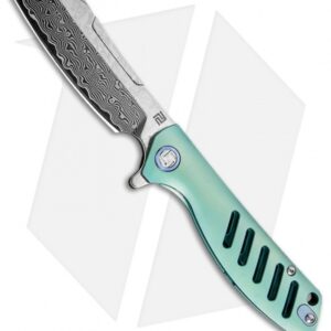 Artisan Cutlery Tomahawk Frame Lock Knife Green Titanium (3.8" Damascus)