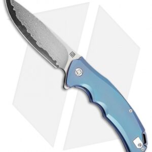 Artisan Cutlery Tradition Frame Lock Knife Blue Titanium (3.8" Damascus)