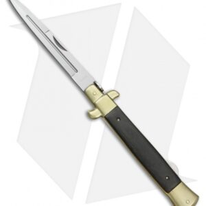 Benchmark Large Stiletto Folding Knife Black Wood (4.75" Polished)