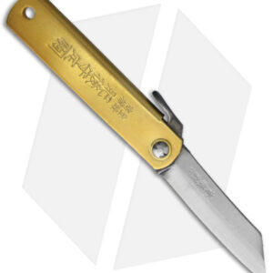 Nagao Higonokami Friction Folder Pocket Knife Brass (2.00" Aogami) HIGO 75