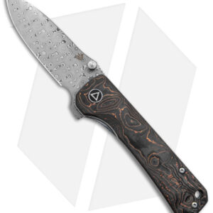 QSP Hawk Liner Lock Knife Copper Foil Carbon Fiber (3.25" Damascus)