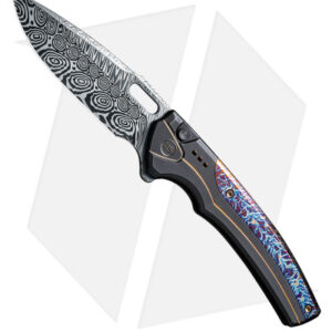 WE Knife Co. Exciton Limited Edition Black/Blue Flamed Titanium (3.7" Damasteel)